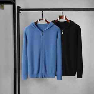 Suéter cárdigan de cachemir de alta calidad personalizado para hombre, con capucha, tejido para otoño. - Product Image 3