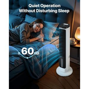 Ventilador de Torre Silencioso de 23.3 pies/s de Velocidad con Oscilación de 70 Grados, 9 Velocidades, 4 Modos, Temporizador de 24 Horas, Ventilador de Pedestal de 70 Grados para Uso en Interiores - Product Image 1