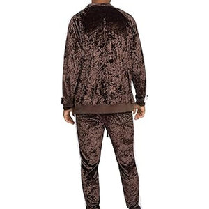 Men's Brown <b>Velour</b> <b>Tracksuit</b> Full Sleeve Zipper Closure Casual Solid Color Jogger Set with Side Pockets Autumn Wear - Product Image 2