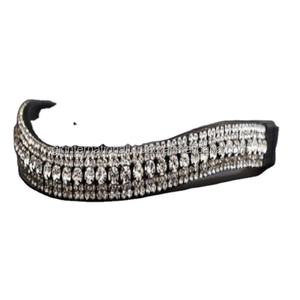 Banda de ceja de caballo de cuero suave en forma de U en cuero inglés negro con cristal de perla blanca Bling de 5 filas personalizado - Product Image 1