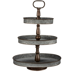 Soporte de Servicio Galvanizado de 3 Niveles al por Mayor, Bandeja Rústica de Metal para Pasteles y Postres con Asa de Cuerda, Estilo Rústico Duradero - Product Image 2