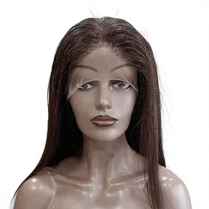 Peluca de cabello humano liso marrón con encaje completo y cabello de bebé, encaje marrón claro, tamaño promedio, cabello Remy, base de encaje suizo, frontal liso. - Product Image 3