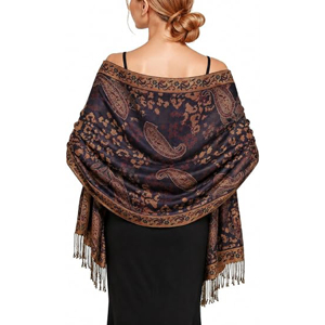 Exquisito Chal de Pashmina con Motivo Paisley Jacquard, Efecto Cachemira, con Flecos Elegantes para Vestir de Noche - Product Image 1