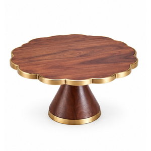 <b>Top</b> Seller Wooden <b>Cake</b> Stand with <b>Gold</b> Metal Olive Branch Accent Pedestal Dessert Display Platter for Wedding Party Decor - Product Image 3