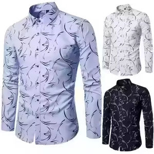 Chemise en satin à manches longues pour homme, imprimé floral, col boutonné, respirante et infroissable – Nouvelle collection automne, style décontracté, en coton, très tendance - Product Image 2