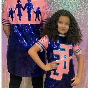 Vestido de lentejuelas para niñas Jack and Jill, conjunto de fiesta brillante de manga corta para jóvenes, top tipo túnica con bloques de color rosa y azul - Product Image 3