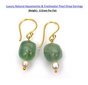 Boucles d'oreilles pendantes de luxe en pierre précieuse naturelle aigue-marine et perle d'eau douce - Product Image 5