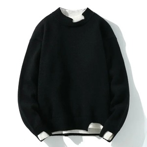 Pull col rond ajusté uni pour homme, printemps automne, décontracté, anti-boulochage, laine/acrylique, logo frontal - Product Image 4