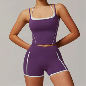 Ensemble de vêtements de sport pour femmes, vêtements de yoga, vêtements de sport, legging de sport, soutien-gorge de fitness sans couture, haut court, combinaison de yoga à manches longues - Product Image 1