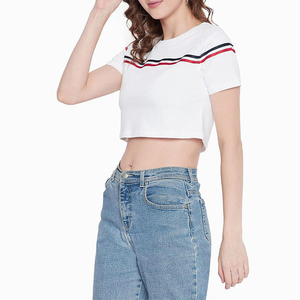 Summer Women's Crew Neck <b>Crop</b> <b>Tops</b> Most Fashionable Regular Fit Cropped T-Shirt Best Quality Cotton Quick Dry Breathable - Product Image 5
