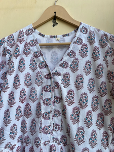 Robe longue décontractée en coton indien, imprimée à la main, avec broderies florales, tunique longue artisanale, robe maxi à imprimé floral - Product Image 3