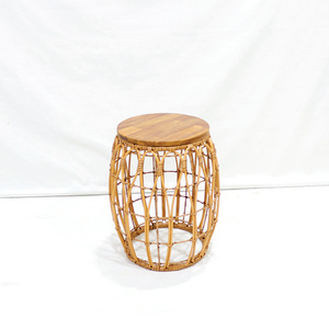 Hot Sales Iron Wood Rattan Wood Side <b>Table</b> Round Coffee Seating Smooth Tabletop - Product Image 2