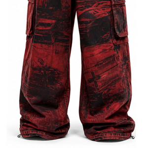 Pantalones Cargo Anchos Rojos para Hombre HULAR INTERNATIONAL, Estilo Gótico Punk con Cadena, Estampado Recto, 100% Algodón - Product Image 6