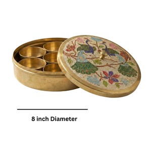 Handmade Iron Masala Dabba Spice <b>Box</b> Decorative <b>Floral</b> Lid Seven Compartment Traditional Kitchen Seasoning Storage Food Grade - Product Image 6