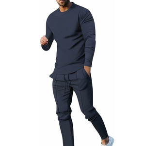Survêtements d'hiver personnalisés OEM en gros, ensembles 2 pièces de jogging fitness avec logo imprimé sur mesure, design rayé, tenues de sport - Product Image 3