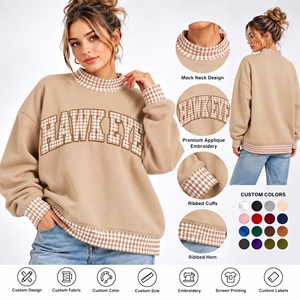 Sudadera Transpirable Estilo Universitario con Cuello Alto, Tejido de Felpa, Letras Bordadas en el Pecho para Mujer - Product Image 1