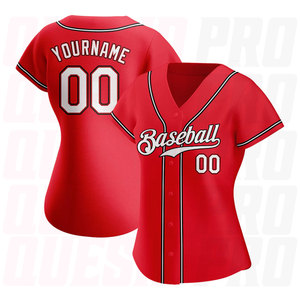 Camiseta de béisbol personalizada para equipo, tela transpirable que absorbe la humedad, color rojo, blanco y negro, impresión por sublimación. - Product Image 3