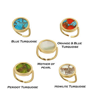 Anillo ajustable de cobre Mohave con turquesa, latón macizo chapado en oro de 18k, forma redonda, anillos con piedras preciosas, regalo unisex, venta al por mayor. - Product Image 2