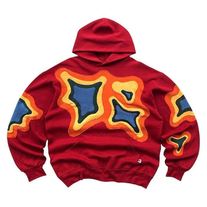 <b>Red</b> Oversized Hoodie With Geometric Applique Pattern <b>Men's</b> Knitted <b>Sweatshirt</b> Autumn Style - Product Image 1