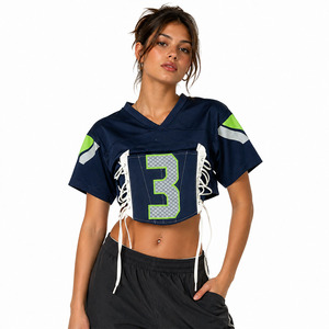 Women's Custom Cropped Lace Soccer Jersey Team Uniform Short Sleeve Crop <b>Top</b> & Soccer Sports Clubs American Football Jerseys USA - Product Image 1