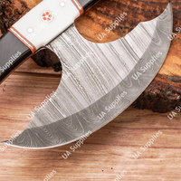 Couteau Ulu Premium au design moderne, lame en acier Damas, manche ergonomique, ambidextre, étui en cuir, durable, cuisine, extra tranchant