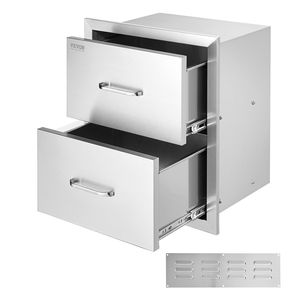 Cassetti per Isola Cucina da Esterno 17.8L x 20.2A x 12.2P Pollici, Cassetti Doppi per BBQ a Incasso con Maniglia in Acciaio Inox, Carrello BBQ - Product Image 1