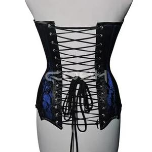 Corsé de satén azul con encaje superpuesto, corsé de busto completo con varillas de acero de alta resistencia, corsé moldeador de cintura, corsés de moda gótica, proveedor - Product Image 5