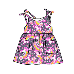 Vestidos para Niñas de 0 a 16 Años, Ropa Infantil de Boutique al por Mayor, Estilo Casual, Tela Suave, Estampado Personalizado, Bolsillos con Cordón - Product Image 4