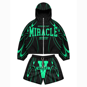 Premium polyester windbreaker short set navy red <b>white</b> color block panels custom print logo Windbreaker Shorts Set for Men - Product Image 2