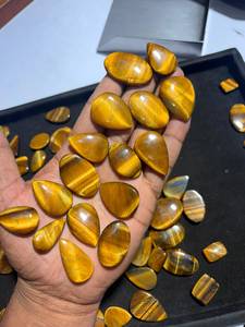 Pierre précieuse naturelle Œil de tigre doré, cabochon en vrac, vente en gros, pierres précieuses œil de tigre jaunes à dos plat pour la fabrication de bijoux - Product Image 4