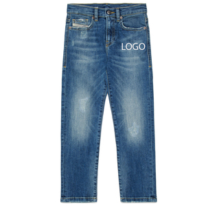 Pantalones de mezclilla para niños, cómodos y transpirables, con bolsillos laterales, estilo casual elegante, mezclilla de algodón de primera calidad, corte ajustado. - Product Image 1
