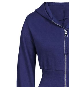 Womens Navy Blue <b>Cropped</b> <b>Zip</b> <b>Up</b> Hoodie Slim Fit Long Sleeve Casual Streetwear Cotton Fleece Sweatshirt Custom Logo ODM Factory - Product Image 3