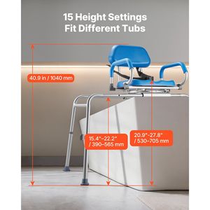 Sedia da doccia scorrevole da 150 kg con sedile girevole, panca di trasferimento imbottita per vasca con braccioli orientabili, attrezzatura di sicurezza per il bagno - Product Image 4