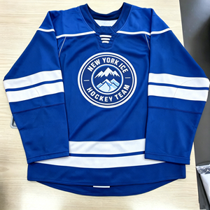 Maillot de hockey sur glace bleu roi pour homme, uniforme personnalisé de l'équipe de New York, col en V, lacets, rayures, vêtements de sport sublimés - Product Image 1