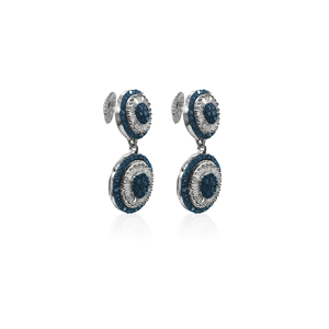 2.23 Cttw White Baguette & Blue Diamond Drop <b>Dangle</b> <b>Earrings</b> 925 Sterling <b>Silver</b>, Round & Baguette Natural Diamond <b>Earrings</b> - Product Image 4
