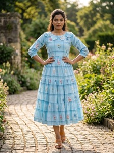 Latest Summer Collection Muslin <b>Silk</b> with Gingham Print Flair Readymade Kurti for Daily and Office Casual Wear for Women Trendy - Product Image 6