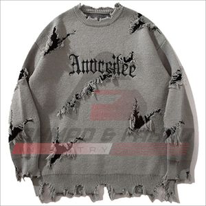Pull en tricot orange surdimensionné à manches longues, col rond, style punk avec motif de lettres noires, design délavé pour homme - Product Image 3