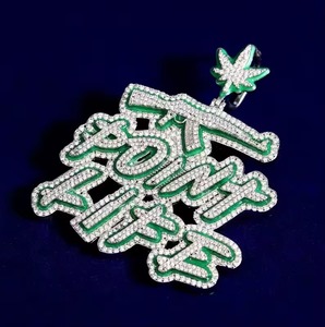 Iced Out Point Life Pendant with Green Moissanite and Rope Chain for Men - Product Image 4