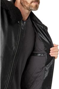 Chaqueta Bomber de Cuero Vacuno Negro para Hombre con Cuello de Piel de Oveja, Cierre de Cremallera, Corte Regular, Estilo Motociclista de Invierno - Product Image 5