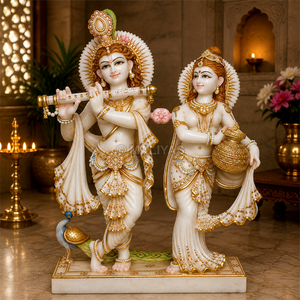 Marble Radha Krishna Statue | White Marble Radha Krishna Murti | Handcrafted Hindu God Idol | MALIYAS Jaipur India - Product Image 1