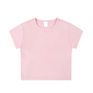 เสื้อครอปสีดำ แขนสั้น คอกลม ผ้าเจอร์ซีย์ ทรงปกติ สีพื้น สไตล์ลำลอง ผ้าฝ้าย 100% ระบายอากาศได้ดี ดีไซน์แบบถัก - Product Image 6