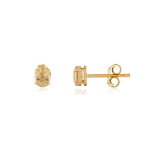 Boucles d'oreilles clous en saphir jaune ovale 100 % authentique, à fermoir poussoir, pierre unique, bijoux minimalistes en or véritable 14 carats, pierre de naissance, vente en gros - Product Image 3
