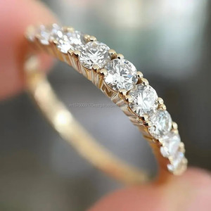Round Cut Moissanite Half Eternity Ring 925 <b>Sterling</b> <b>Silver</b> Gold Finish <b>Wedding</b> <b>Band</b> For Women - Product Image 1