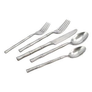 Unique And Different Design Flatware Cutlery Set Stainless Steel Silver Bamboo <b>Stick</b> Ended Design Handmade - Product Image 1
