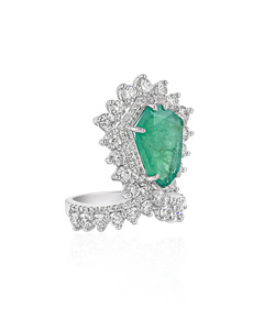 <b>Green</b> Moissanite Geometric Halo Luxury Wedding Statement <b>Ring</b> with Side Stones 10K 14K 18K Gold Rhodium Plated Custom Jewelry - Product Image 3