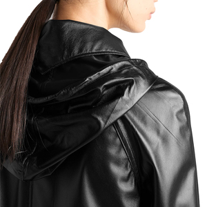 Luxury Women's Hooded <b>Leather</b> and Technical Fabric Caban <b>Jacket</b> Custom Hybrid Outerwear top OEM private label Manufacturer - Product Image 4