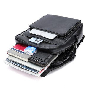 Unisex PU Leather <b>Laptop</b> <b>Backpack</b> 16inch Water Resistant Large Capacity Business Style Shoulder Straps Zipper Closure - Product Image 4