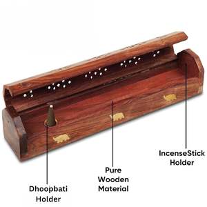 Brûleur d'encens en bois fait main, support pour Agarbatti et Dhoop avec couvercle diffuseur de fumée, support décoratif aromatique pour la maison et la Puja - Product Image 2