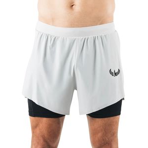 Shorts de course 2 en 1 pour homme, blanc et noir, respirants, pour la remise en forme, l'entraînement en salle de sport, les vêtements de sport, avec poche - Product Image 1
