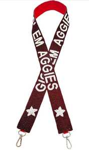 Sangle de sac à main personnalisée en broderie de perles artisanales, style guitare, motif étoile blanche sur fond marron, pour les fans des Aggies (Gig 'Em Aggies), vente en gros - Product Image 1